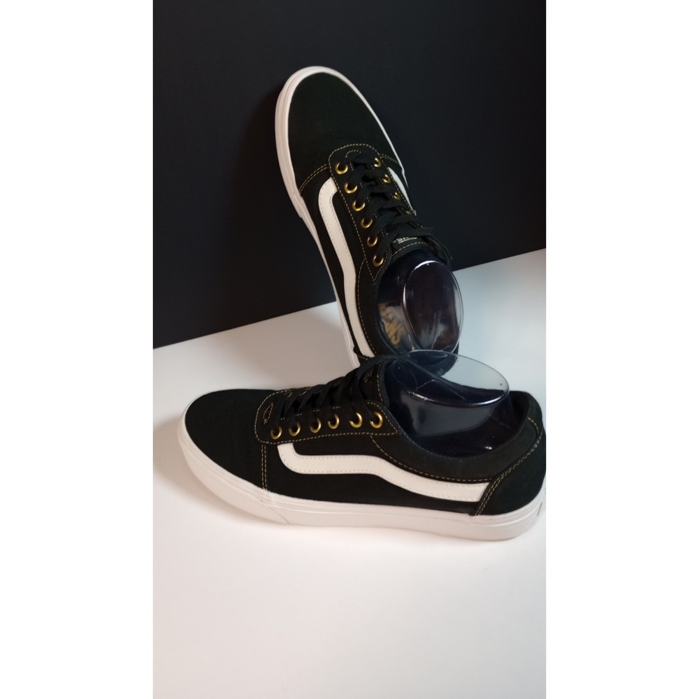 Vans Old Skool Skater Shoes Black/White Gold Eyelets W Sz 9.5